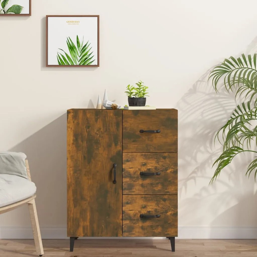 füstös tölgy színű szerelt fa tálalószekrény 69,5 x 34 x 90 cm