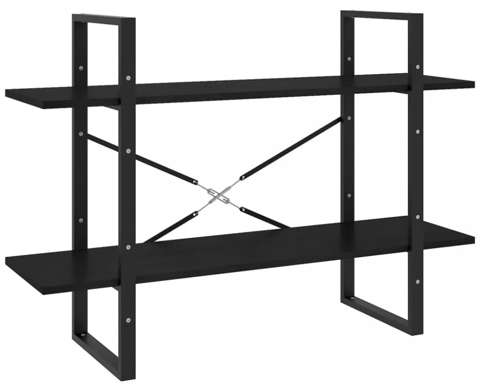 2-szintes fekete tömör fenyőfa könyvszekrény 100 x 30 x 70 cm