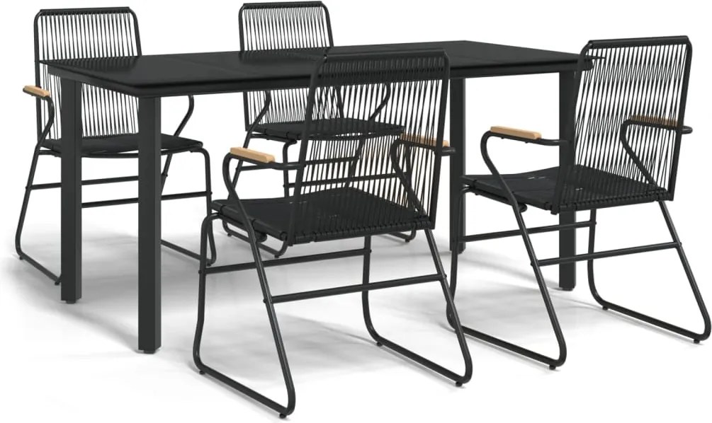 vidaXL 5 részes fekete PVC rattan kerti étkezőgarnitúra