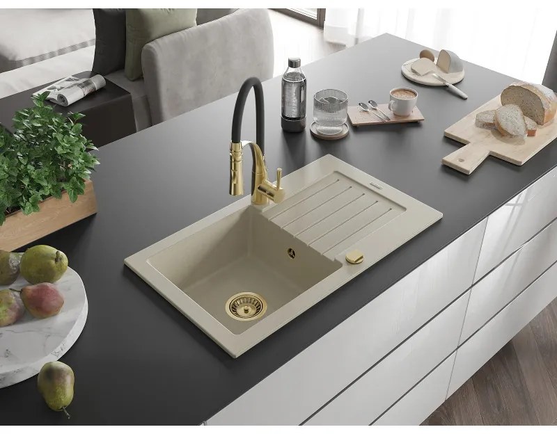 Mexen Pablo, gránit mosogató 752x436x161 mm, 1 kamrás és Aster mosogató csaptelep, bézs, 6510-69-73450-57-G