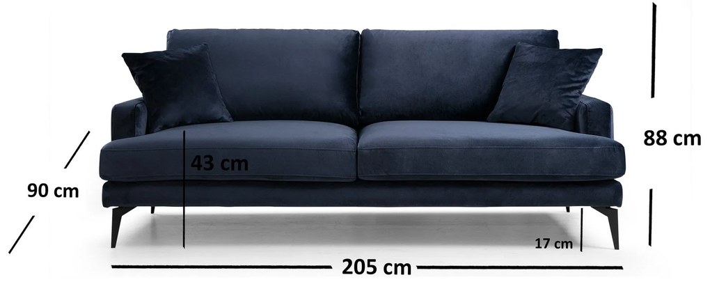 3 személyes kanapé Papira - Tengerész Kék
