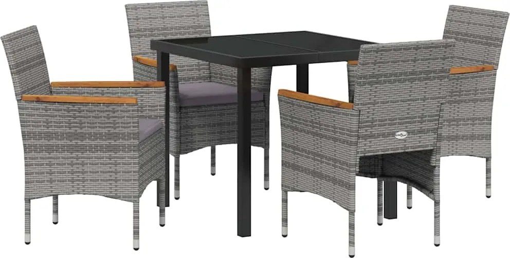 vidaXL Kert étkező szett párnával 5 pcs Szürke polirattan