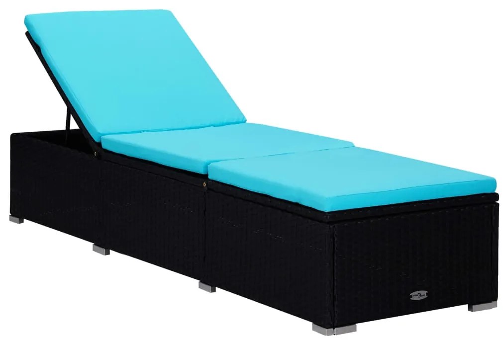 3 részes fekete polyrattan kerti napozóágy szett asztallal