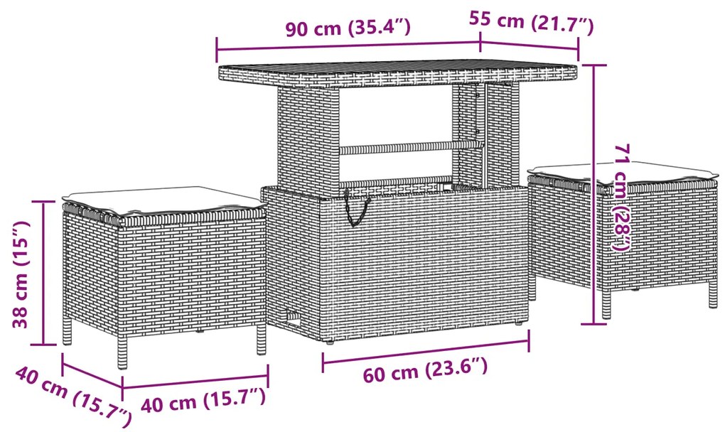 vidaXL Kerti Kanapé Szett párnával 13 pcs Fekete polirattan