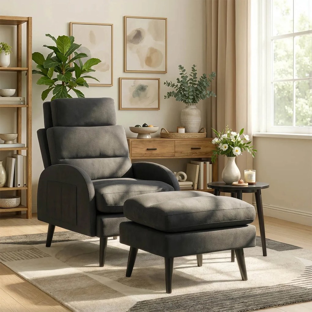 Pihenőfotel fekete színben, lábtartóval HENRY