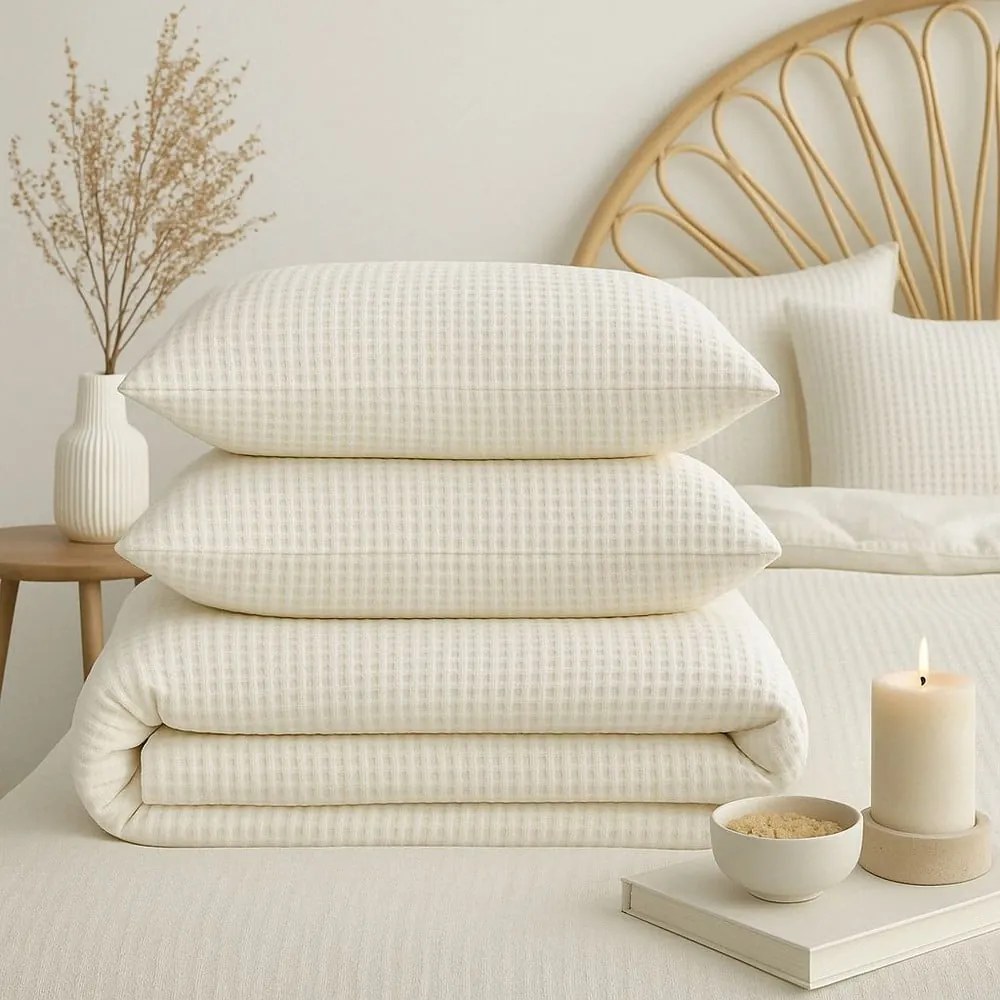 Fehér egyszemélyes renforcé pamut ágyneműhuzat 140x200 cm Waffle Striped – Mila Home Luxury