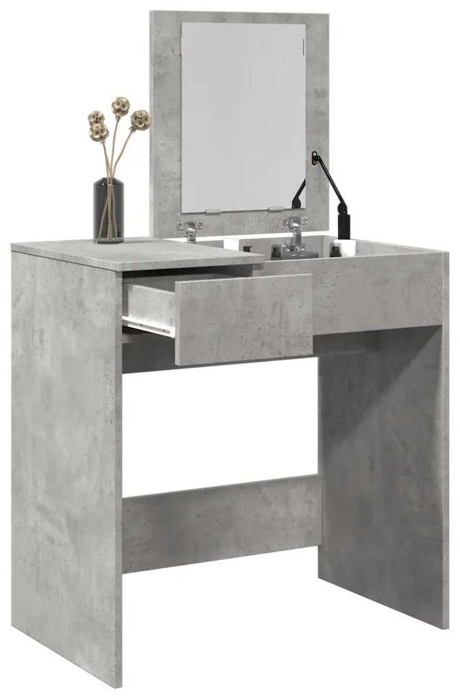 betonszürke fésülködőasztal tükörrel 73 x 46,5 x 120 cm