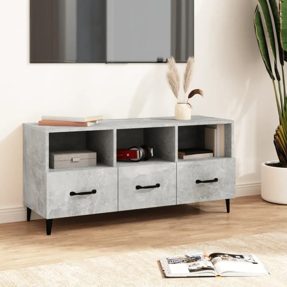 betonszürke szerelt fa TV-szekrény 102 x 35 x 50 cm