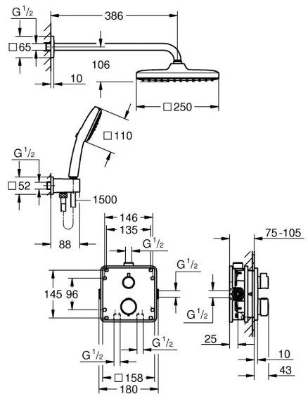 GROHE 348822430 - PRECISION 250 × 250 mm fekete zuhanyszett