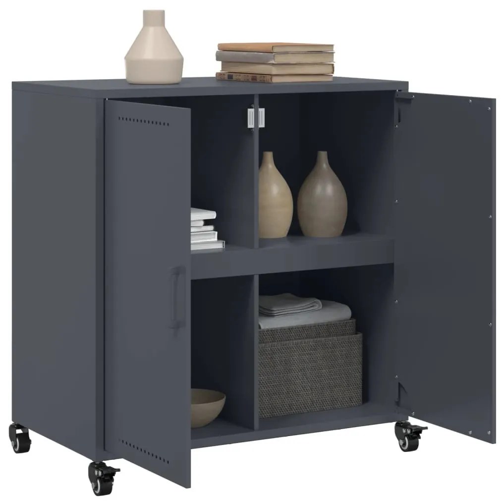 antracitszürke acél tálalószekrény 68x39x72 cm