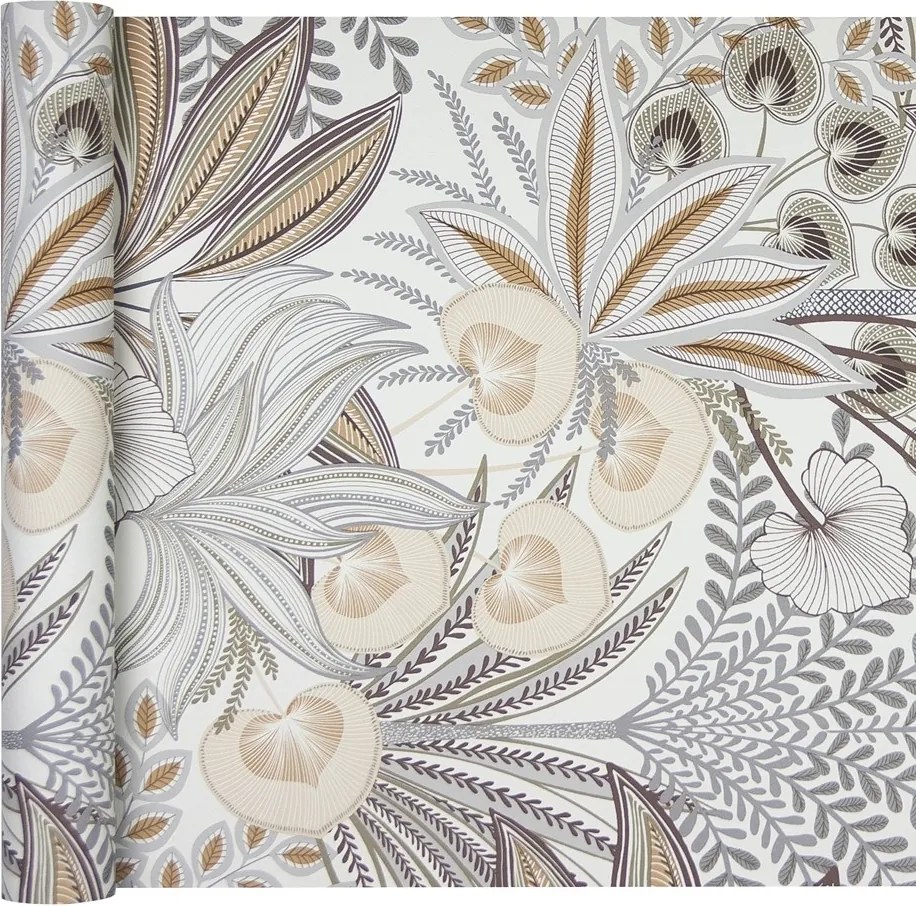 Skandináv tapéta Szürke-bézs flizelin, levelek mosható a szobába