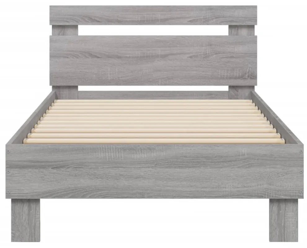 szürke sonoma színű ágykeret fejtámlával és LED-ekkel 90x200 cm