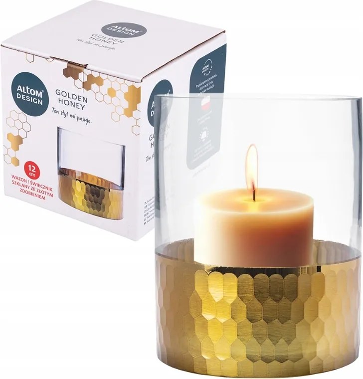 Gyertyatartó üveg váza Golden Honey 15 cm