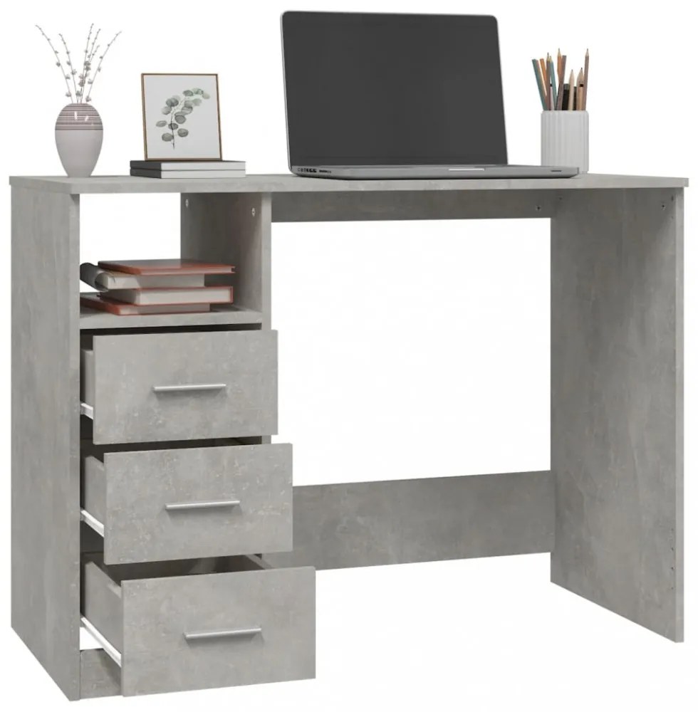 betonszürke szerelt fa íróasztal fiókokkal 102x50x76 cm