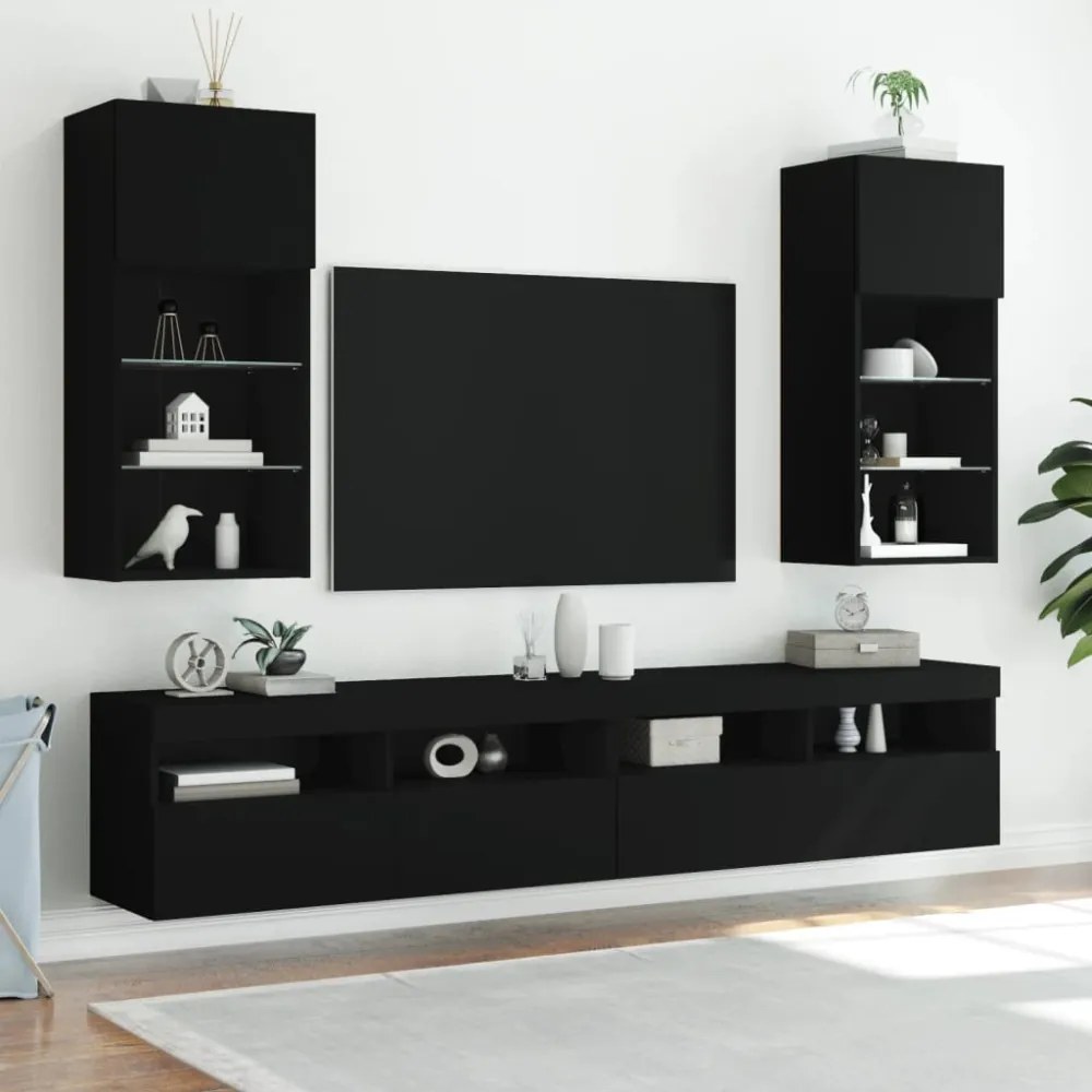 fekete TV-szekrény LED-világítással 40,5x30x90 cm