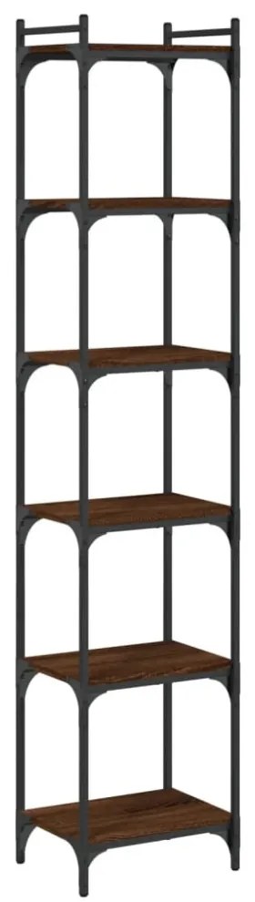 6 szintes barna tölgy színű szerelt fa könyvespolc 40x30x188 cm