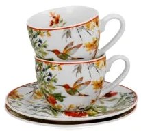 Porcelán eszpresszó kávés csésze + alj 110 ml 2 személyes dobozban madaras Linnea