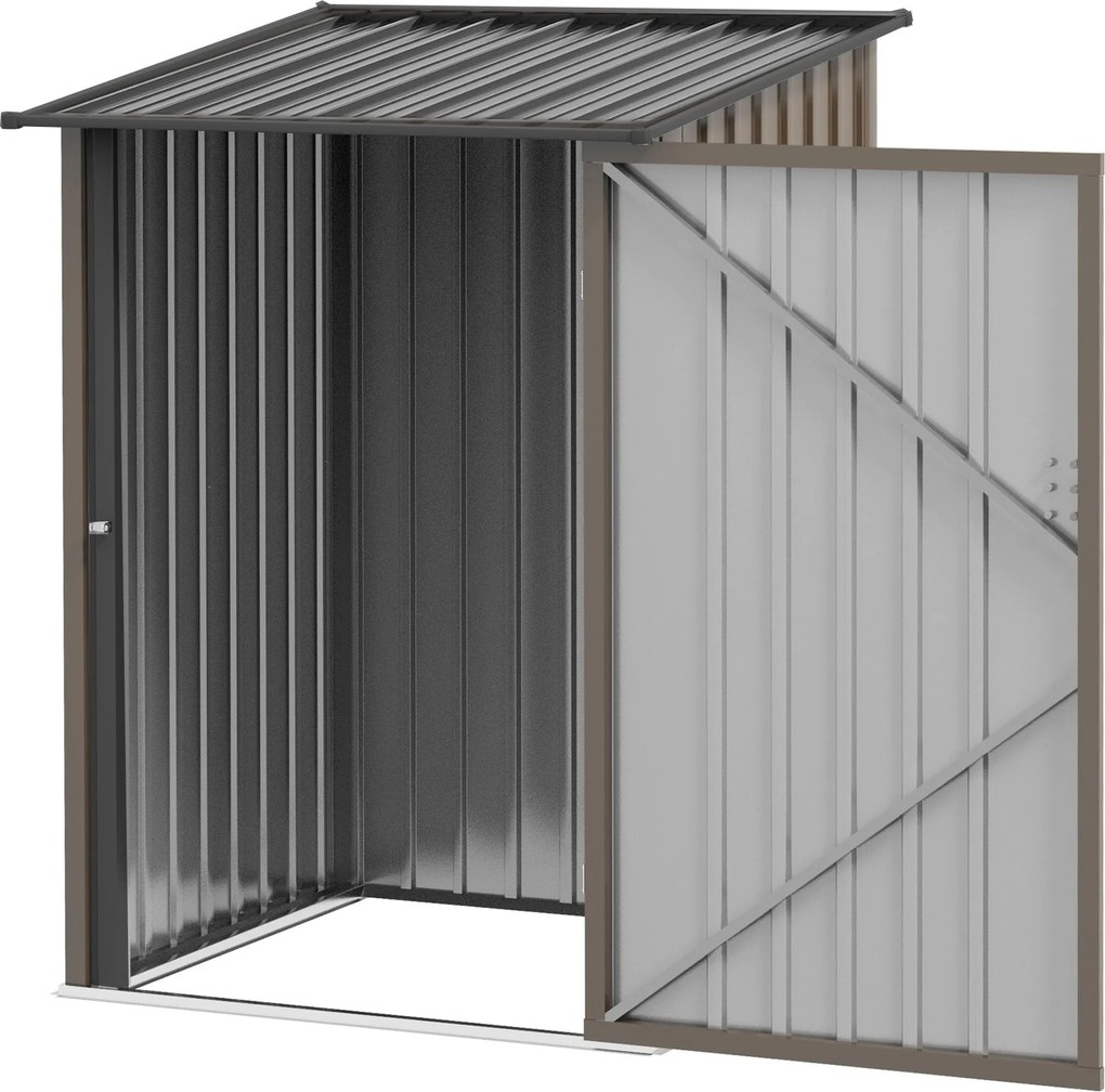 Outsunny Fém Szerszámtároló 1.6m³ 100x103x160cm Kerti Sátor Fodros Tetővel Zárható Ajtóval, Időjárásálló Kültéri Tároló Szekrény Kerthez, Barna | Aoso