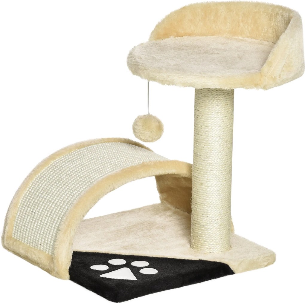 PawHut Macska Karosszék Kaparószlop Játékgolyókkal - Bézs, 35,5 x 37 x 46 cm | Aosom