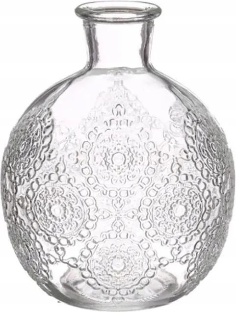 Üveg váza 12cm gömb alakú Átlátszó, mintás