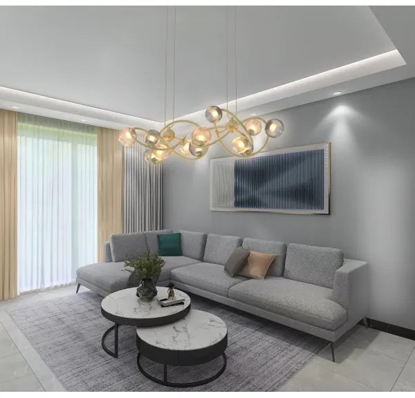 Wofi 7015-1404 - LED Csillár zsinóron METZ 14xG9/3,5W/230V arany/szürke