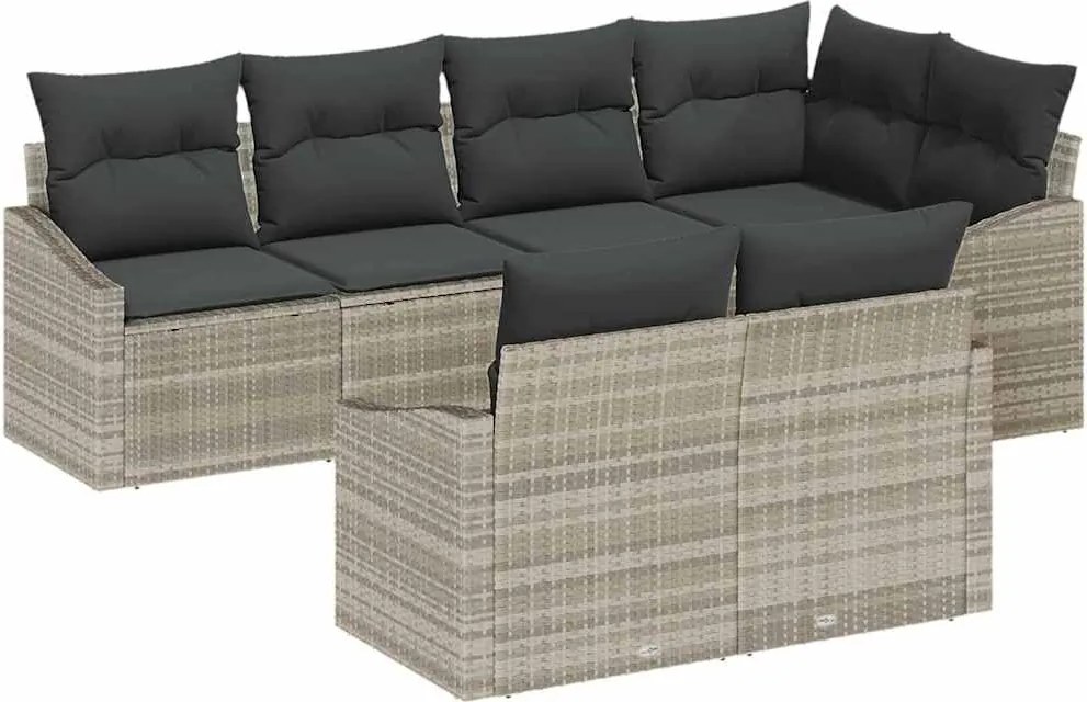 vidaXL Kanapé Szett párnával 7 pcs Világosszürke polirattan