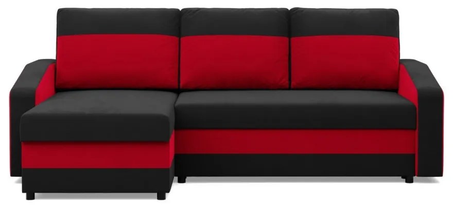 Hewlet sarokkanapé, 2 ágyneműtartóval, szövet anyag, univerzális oldal, hab töltet, fekete - piros