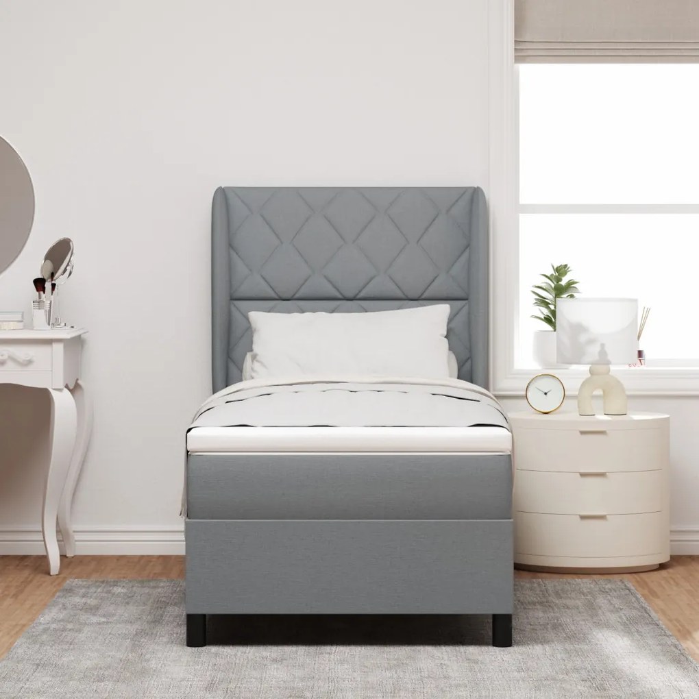Boxspring Ágy Matraccal - Világosszürke, 100x200 cm, Szövet
