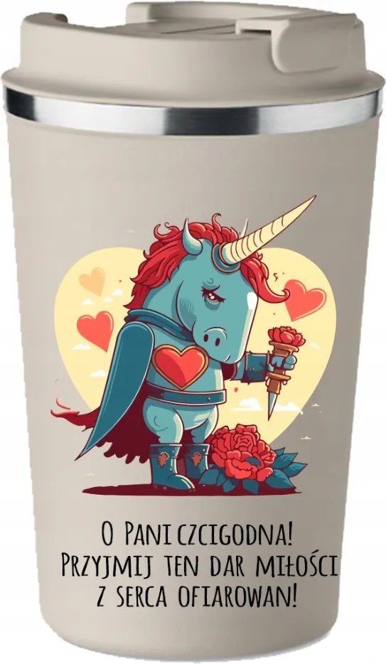Thermo bögre Prémium bézs Valentin Nap Tisztelt Unikornis KT_262