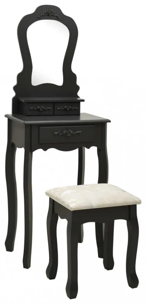 Fekete császárfa fésülködőasztal-szett ülőkével 50x59x136 cm