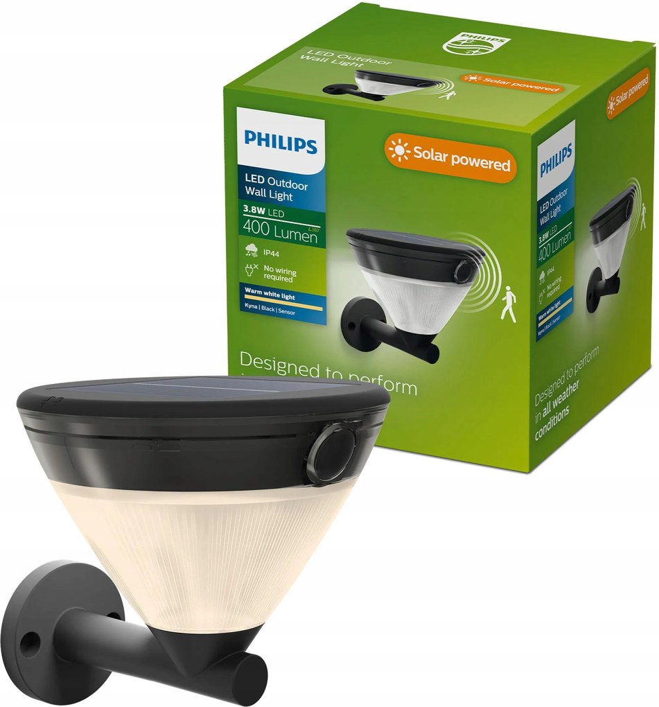 Kerti fali lámpa Kültéri napelemes 3.8W Kyna mozgásérzékelő Philips