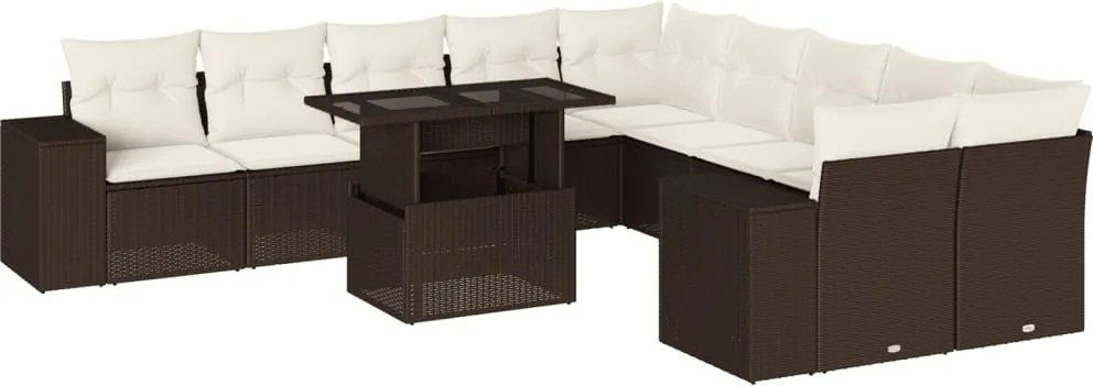 vidaXL 11 részes barna polyrattan kerti ülőgarnitúra párnákkal