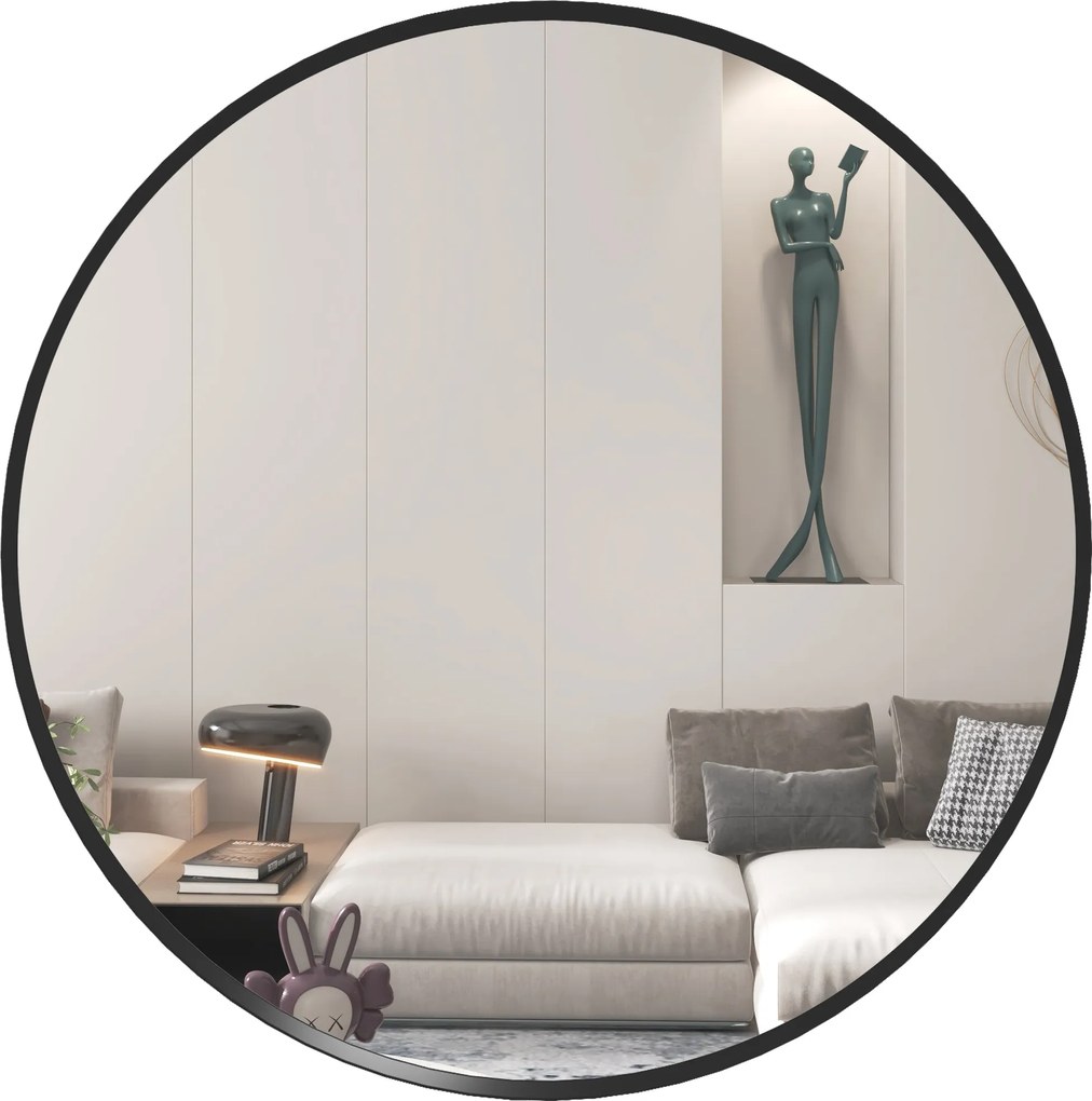 HOMCOM Fali Tükör, 60 x 60 cm Kerek Fürdőszobai Tükör Alumínium Ötvözet Kerettel, Dekoratív Tükör Fürdőszobába, Nappaliba, Hálószobába, Fekete | Aosom