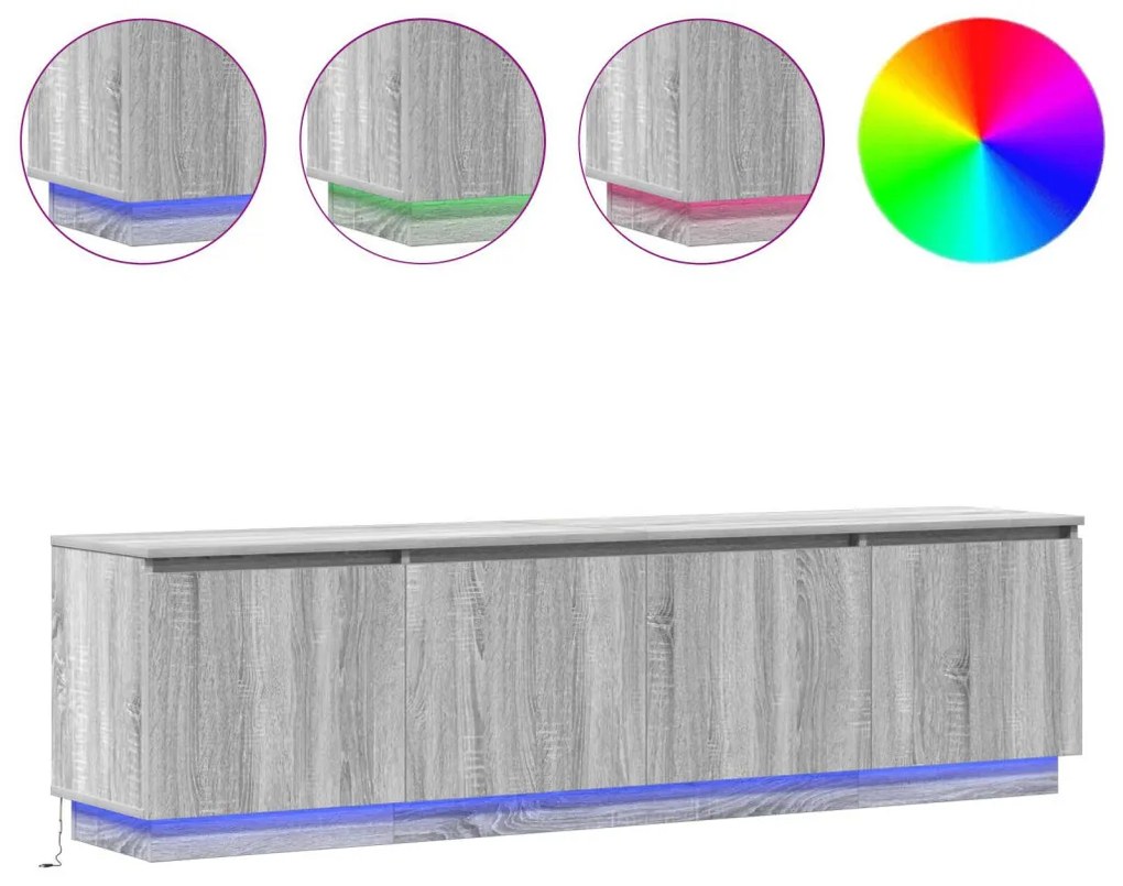 TV szekrény LED Szürke Sonoma 180x38x49 cm Szerelt fa