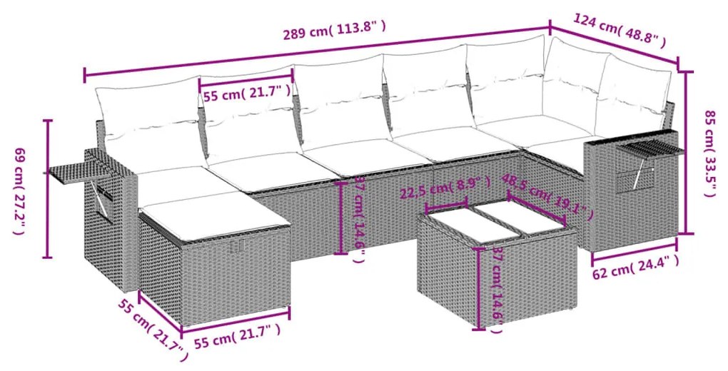 8 részes világosszürke polyrattan kerti ülőgarnitúra párnával