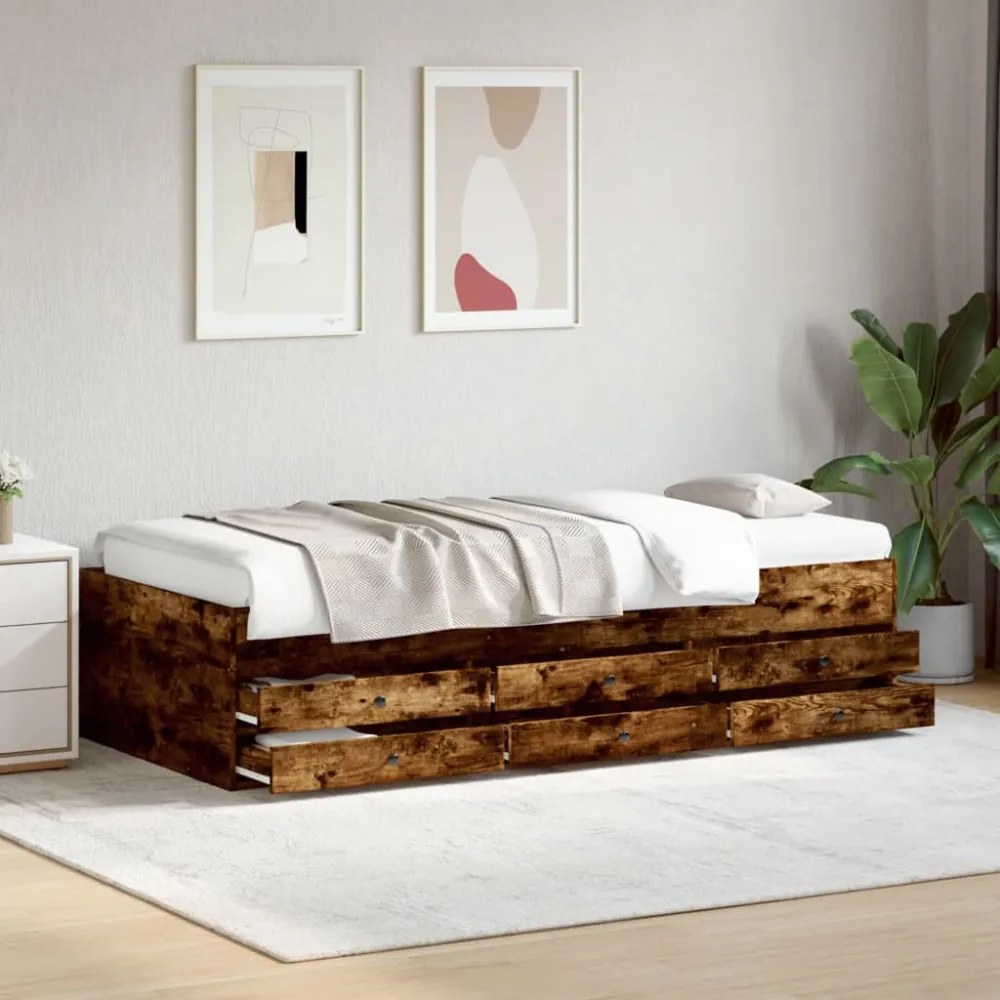 füstös tölgy kanapéágy fiókkal matrac nélkül 75x190 cm