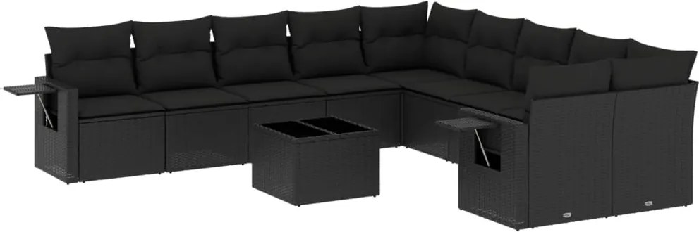 vidaXL 11 részes fekete polyrattan kerti ülőgarnitúra párnákkal