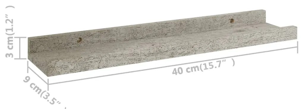 2 db betonszürke fali polc 40 x 9 x 3 cm