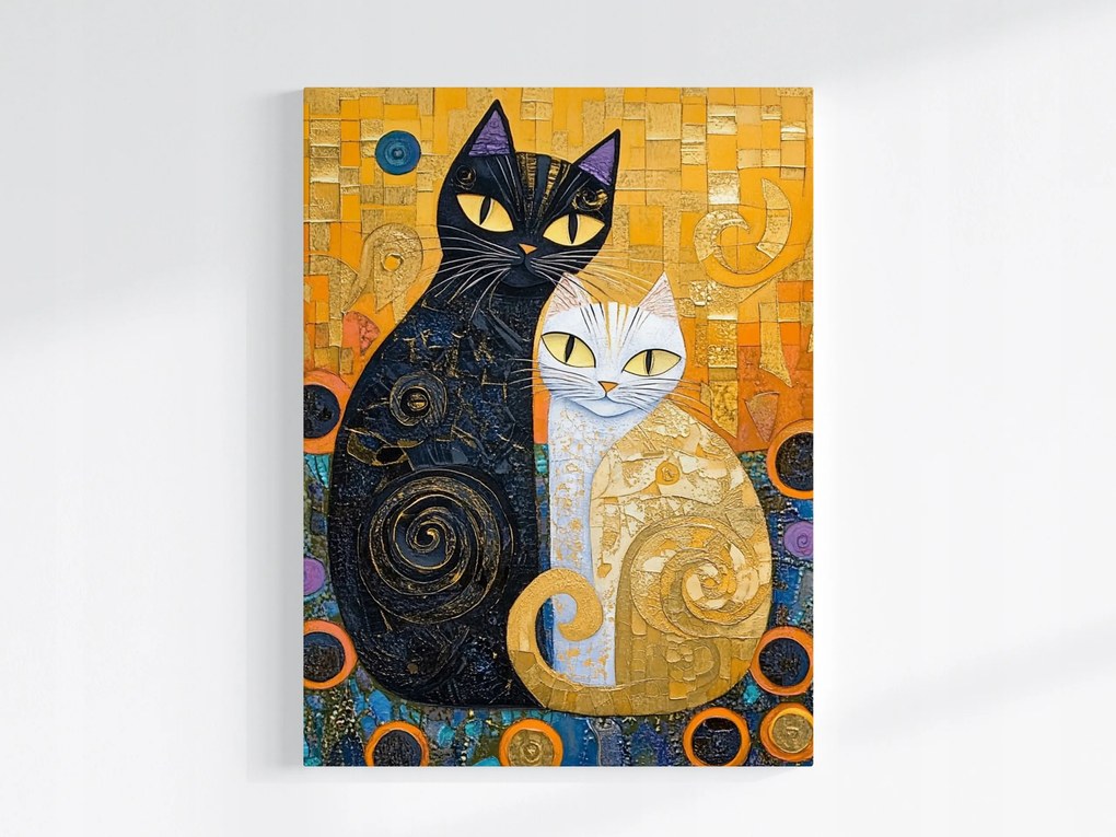 Poszter Mozaik Klimt Két Macska Fehér Fekete Yin Yang 60x80