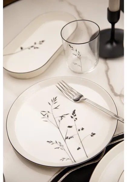 27 darabos étkészlet, fehér/fekete/porcelán