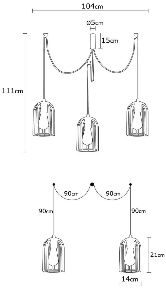Pamukkale fekete függőlámpa 3 izzóval - Opviq lights
