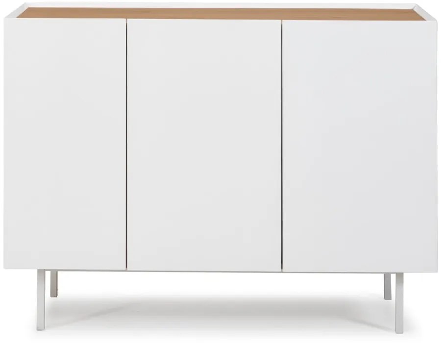 Fehér alacsony komód tölgyfa dekorral 110x85 cm Arista – Teulat