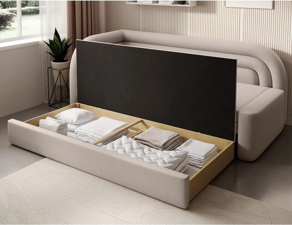 Bézs bársony kinyitható-tárolóhelyes kanapé bal oldali 223 cm Fabillo – ELTAP