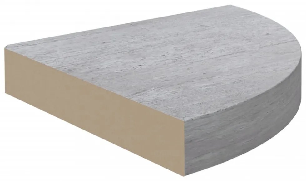 betonszürke MDF fali sarokpolc 25 x 25 x 3,8 cm