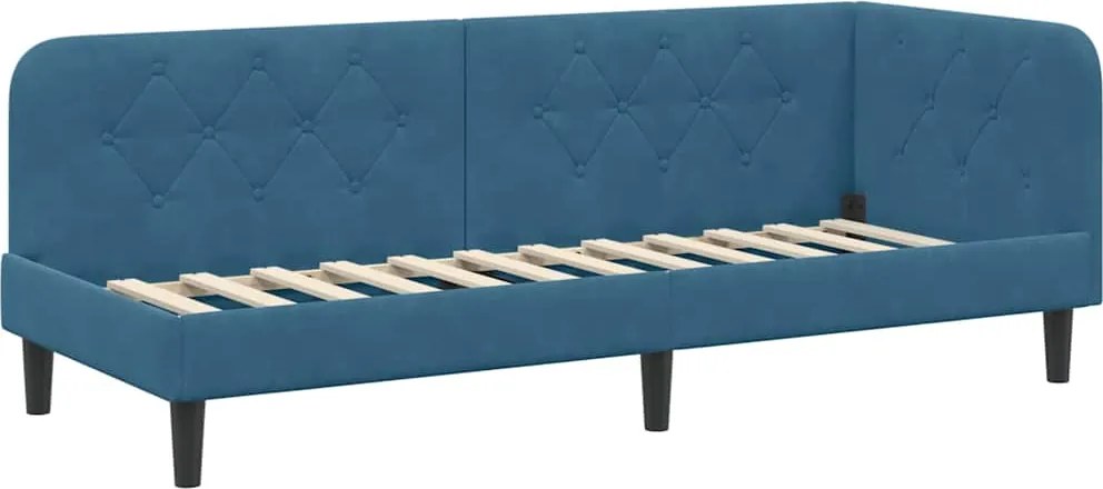 vidaXL Sarokágy keret fejtámlával Kék 80 x 200 cm Bársony