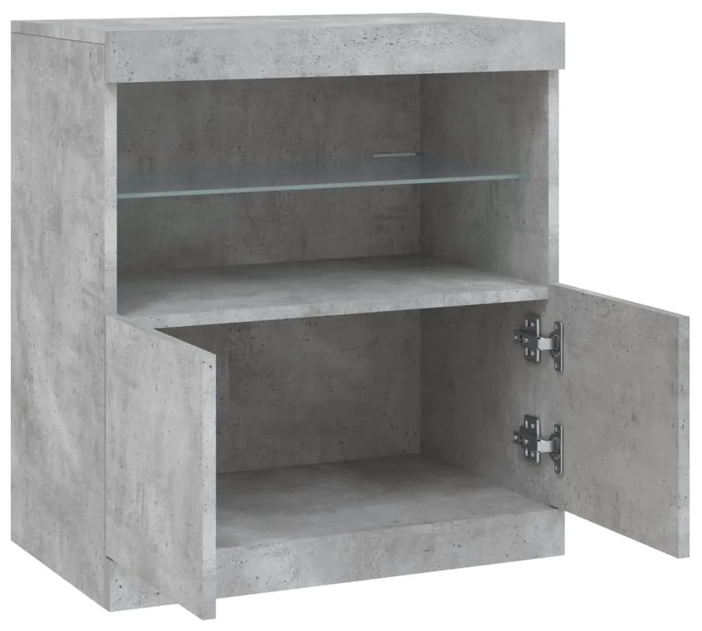 betonszürke tálalószekrény LED-világítással 60 x 37 x 67 cm