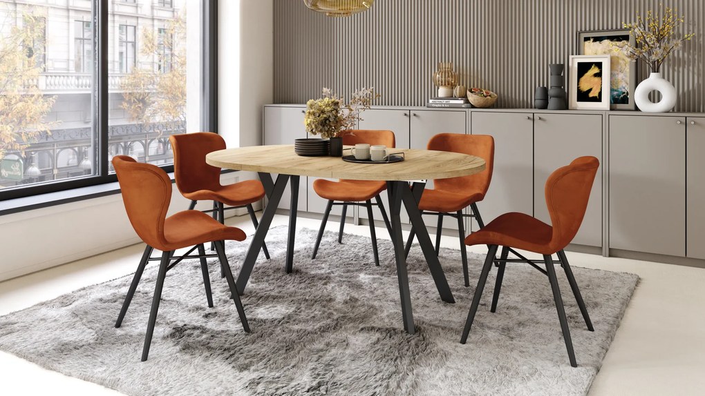 Mazzoni ALMO Arany Craft tölgy/fekete lábak - BŐVÍTHETŐ KEREK ASZTAL Y ALAKÚ LÁBAKKAL LOFT/IPARI STÍLUSÚ NAPPALIBA/ÉTKEZŐBE