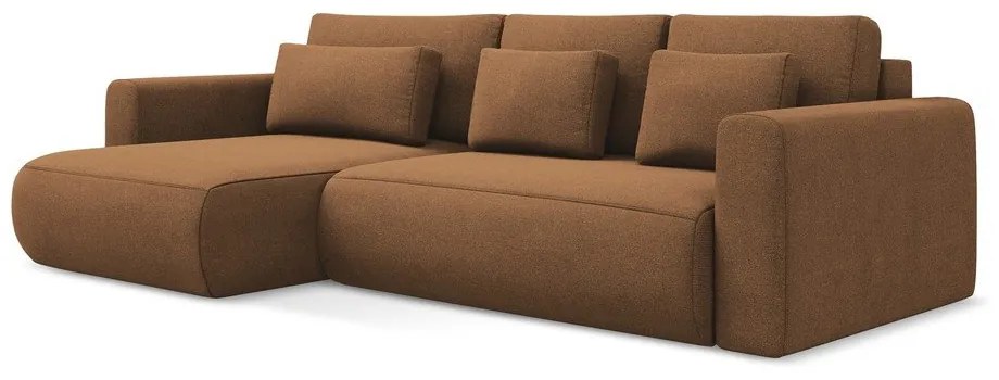 Terrakotta színű kinyitható-tárolóhelyes sarokkanapé (bal oldali-heverő résszel) Kapua – Makamii