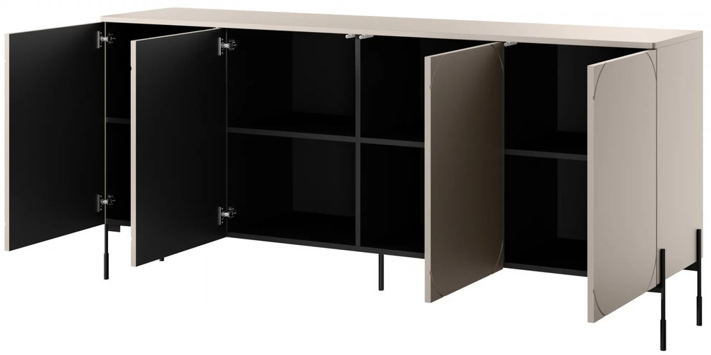 Sonatia komód 200 cm négyajtós - kasmír / fekete lábak