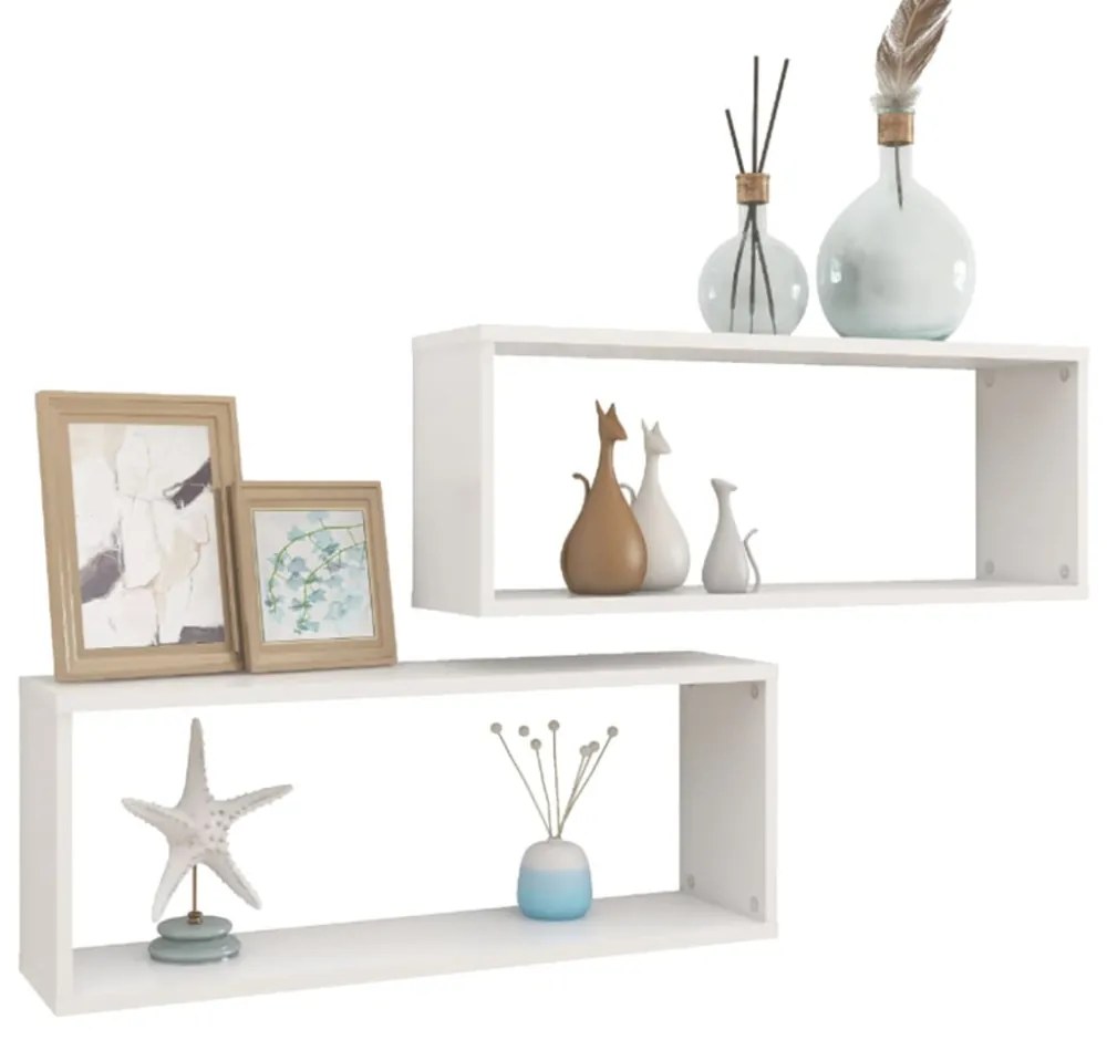 2 db fehér szerelt fa négyszögű fali polc 60 x 15 x 23 cm